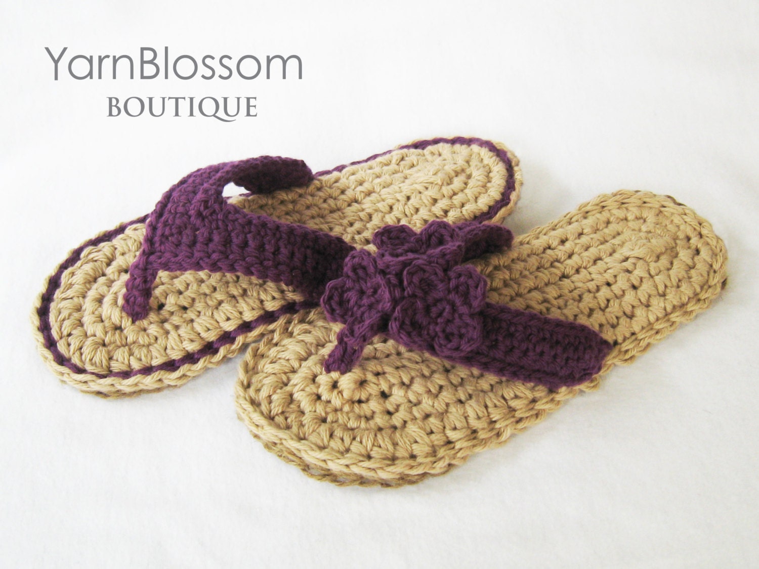 CROCHET PATTERN Indoor/Outdoor Violet Flip Flops (4 sizes included from Womens 3-10) Instant Download