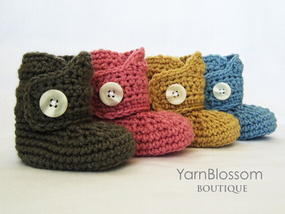 Baby CROCHET PATTERN Baby Button Boots (4 sizes included from newborn to 24 months) Instant Download