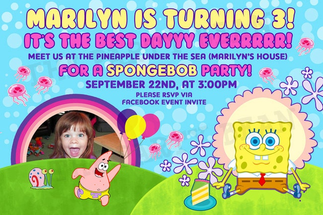 SpongeBob SquarePants Birthday Invitation-GIRL - Digital File - You Print - Customized Il_170x135