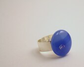 Modern Round Glass Adjustable Ring for her Cerulean Blue Sky Blue