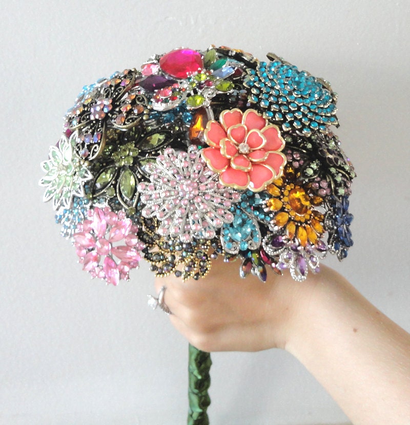 X-Large Colorful Wedding Brooch Bouquet - Blue, Pink, Green, Purple, Orange, Yellow, Red