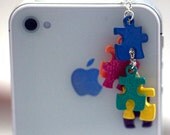 Kawaii RAINBOW PUZZLE PIECES Iphone Earphone Plug/Dust Plug - Cellphone Headphone Handmade Decorations