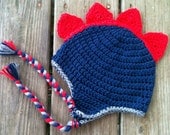 Baby Toddler Boy Crochet DINOSAUR Spike Earflap Hat with Braids - Sizes: Newborn to 10 yrs - Winter Hat - You Pick Colors