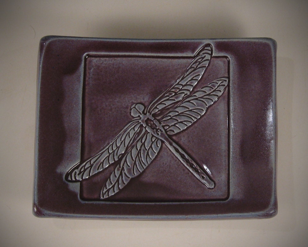 Dragonfly design purple spoon rest - soap dish - jewelry dish - trinket tray
