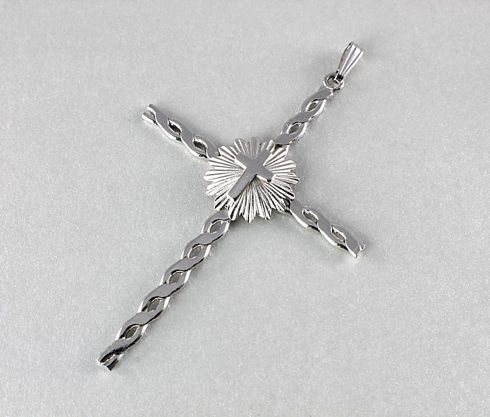 Large Vintage sterling silver Cross crucifix Pendant signed Art