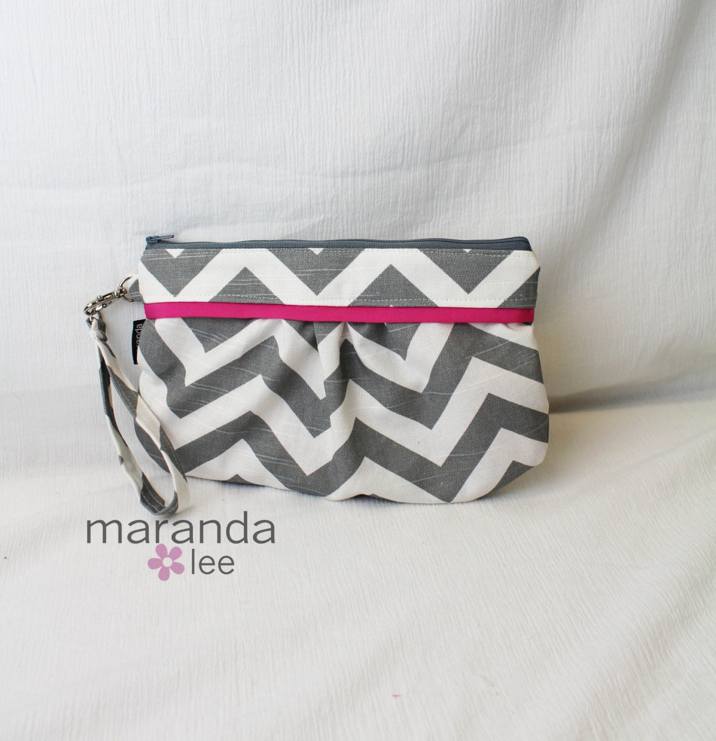 Coco Clutch - Zippered Wristlet in Gray Chevron and Hot Pink - Clutch WITH detachable strap - Or Zippered Wallet Diaper clutch