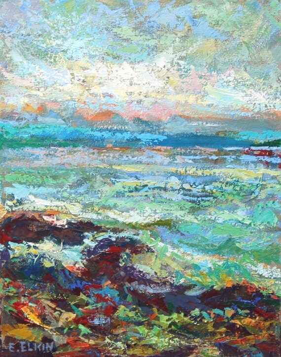 Original Painting Impressionist Landscape The Sea by trueartstudio
