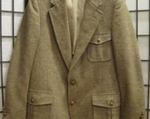 Mens Vintage 1970s British Style Wool Tweed Jacket Brown Taupe with Color Flecks Sportcoat 40 R Unisex Blazer
