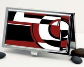 Business Card Case, Handmade Art Deco Classic Jazz Tray Design in Bold Red White and Black, Credit Card Case Men or Women's Accessory