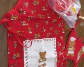 Apron Christmas Child Handmade Teddy Bear Baker Theme Mitts Baking Supplies Cooking Kitchen Kitchsy