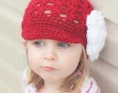 Baby Girl Hat Child Hat Toddler Hat Newsboy Hat Crochet Baby Hat Red with White Flower