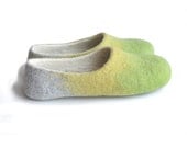 Treasury Handmade wool felted slippers - house shoe - earth - spring color - apple green - aniseed yellow-grey - RitaJFelt