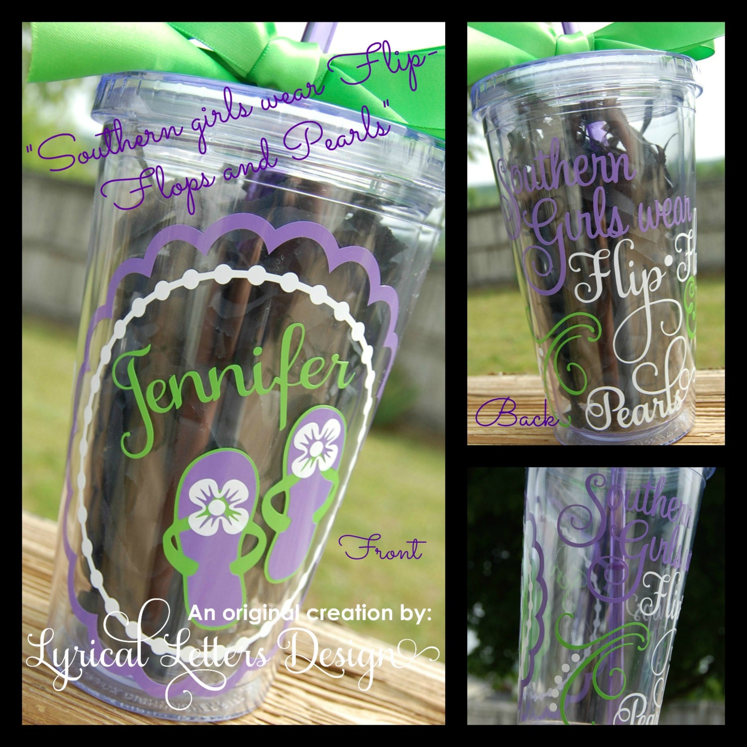 Southern Girls Wear Flip-Flops and Pearls Tumbler - 16oz Personalized Acrylic