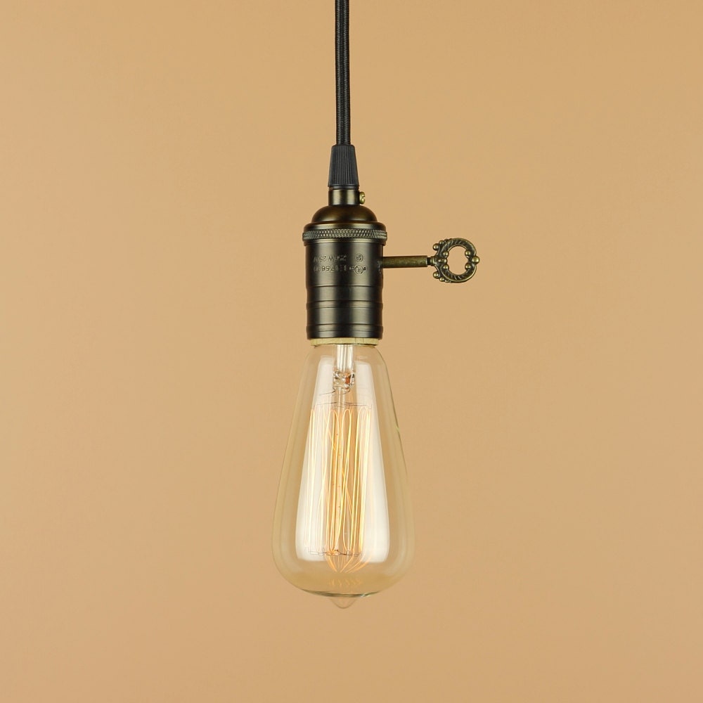 Bare Bulb Pendant Light - Antique Reproduction Cloth Wire - Edison Light Bulb - Minimalist Home Decor