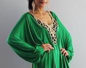 Green Oriental Dress - Long Sleeved Maxi Dress: Elegant Collection
