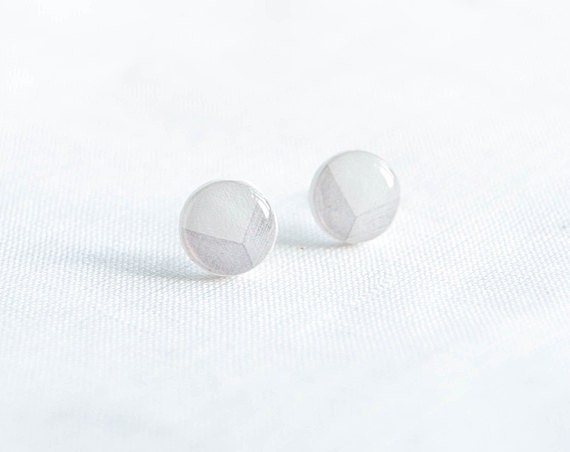 White stud earrings, minimalist jewelry, small ear studs, geometric earrings post