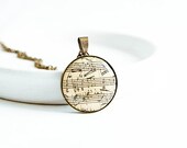 Sheet music pendant necklace, notes jewelry