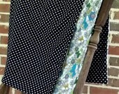 Large Baby Blanket Black with White Dots and Butterflies