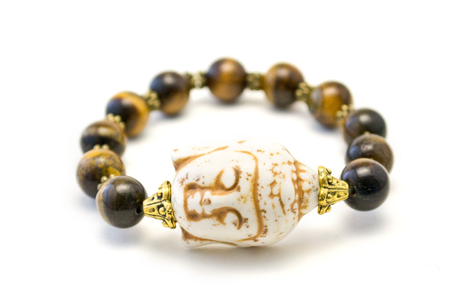 SALE - Tigers Eye Buddha Bracelet, Yoga Bracelet, Wrist Mala Beads