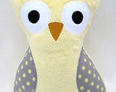 Plush Owl Yellow Gray Polka Dot -- Baby Toy -- Stuffed Animal