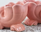 Vintage 1950s Pink Ceramic Art Deco Snail Flower Planters Set of Two