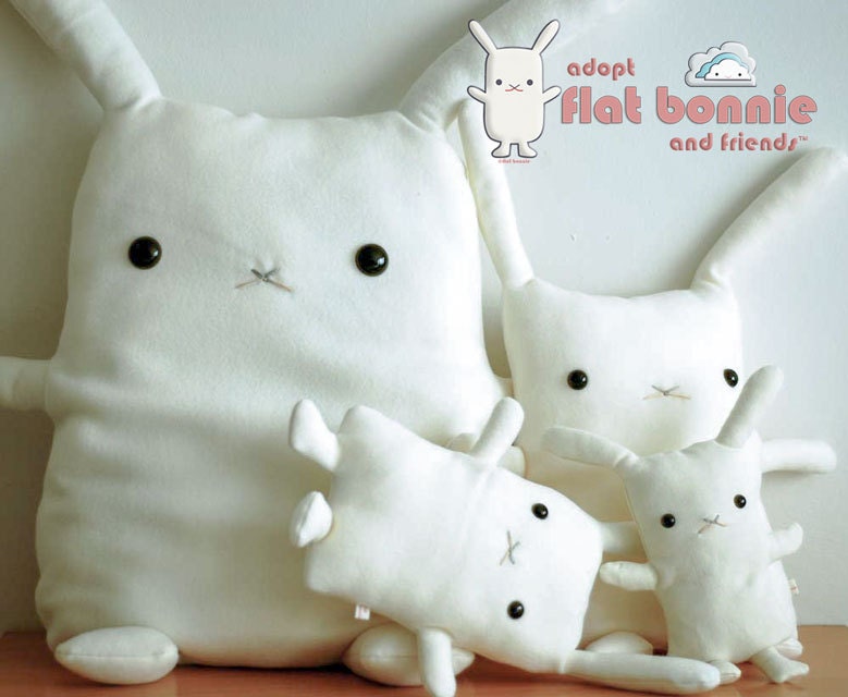 Flat Bonnie  Bunny Plush / Large 18" to 24" tall - Your Choice of Color / Solid