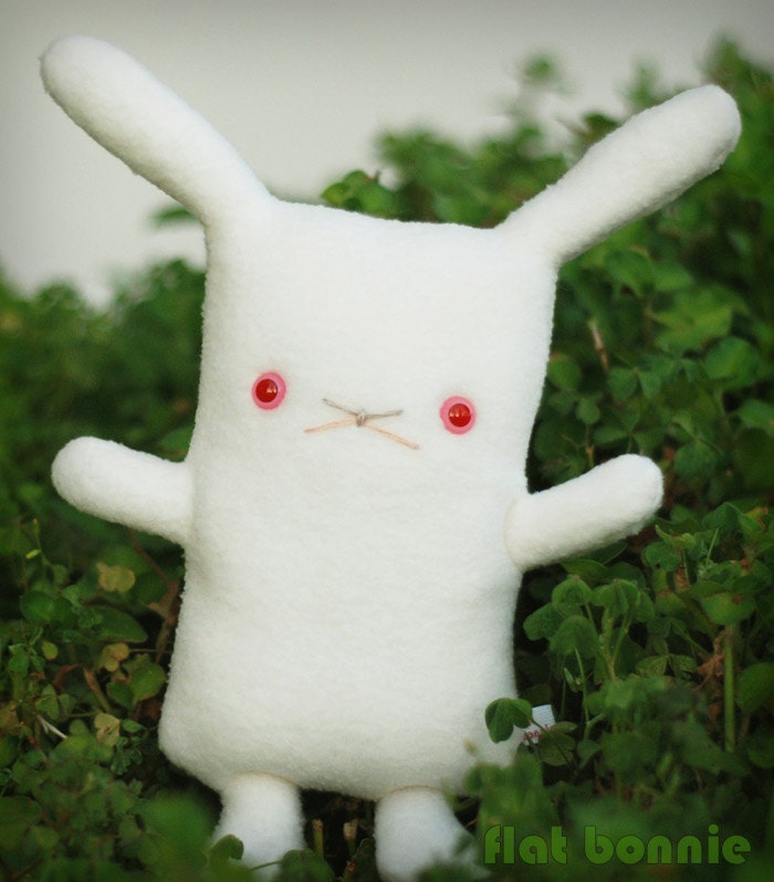 Flat Bonnie  Bunny Plush / Classic - 12" tall  White with Ruby Eyes