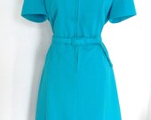 Vintage 60s 70s hippie aqua blue shift MOD pin up dress S