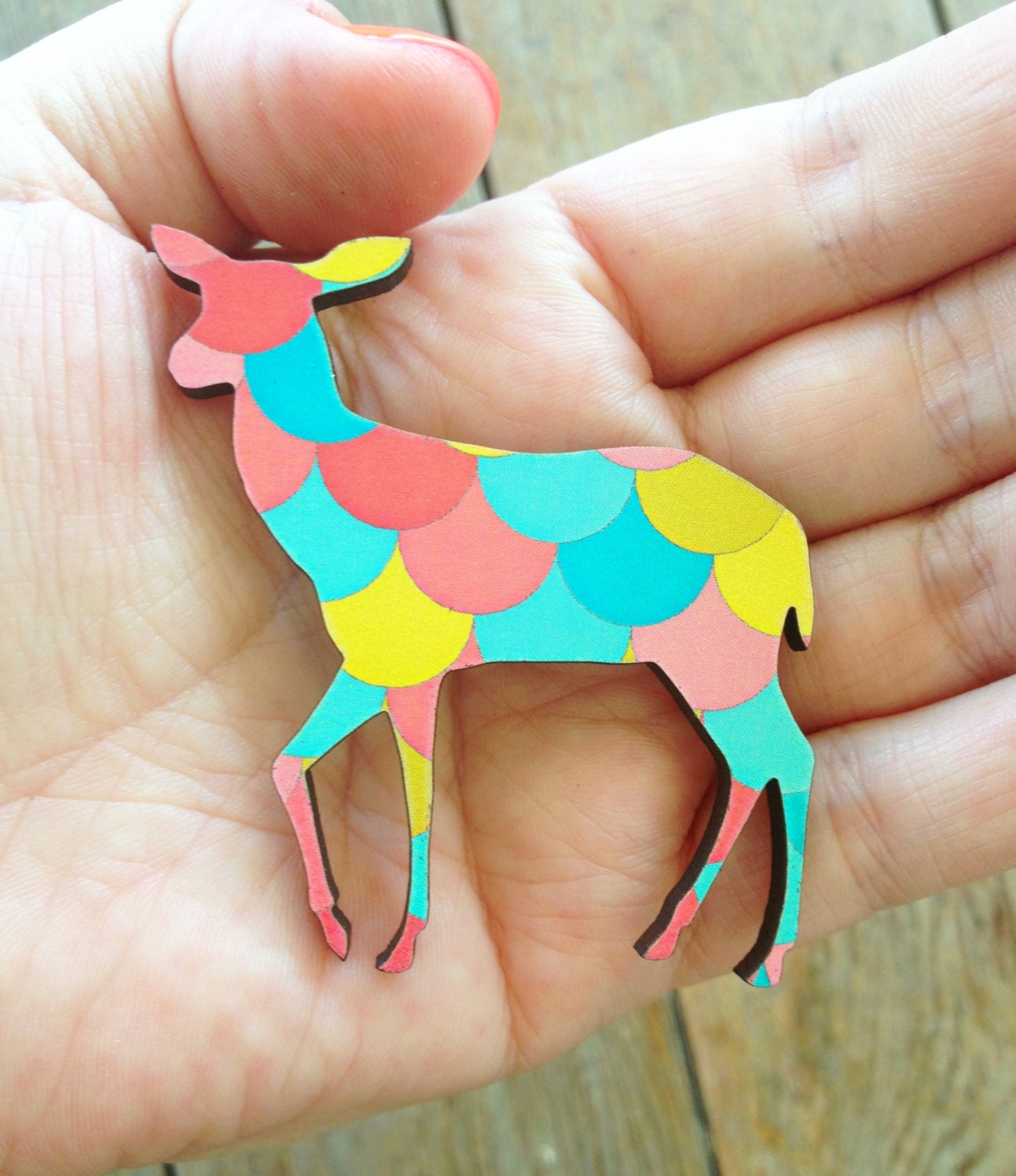 Jewel Petal Doe - Paper Overlay Wooden Laser Cut Brooch