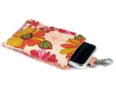 Iphone Sleeve - 5, 4, 4S, 3GS, Large Cell Phone - Fabric Iphone Sleeve - 100% cotton - Swivel hook