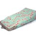 Sunglass Case - Pastel - Mint with Red and Pink Flowers 100% cotton - Silver Frame