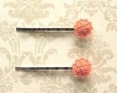 Coral Flowers-  2 Romantic Bobby Pins