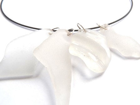 Clear Beach Glass on an oxidized sterling silver chain