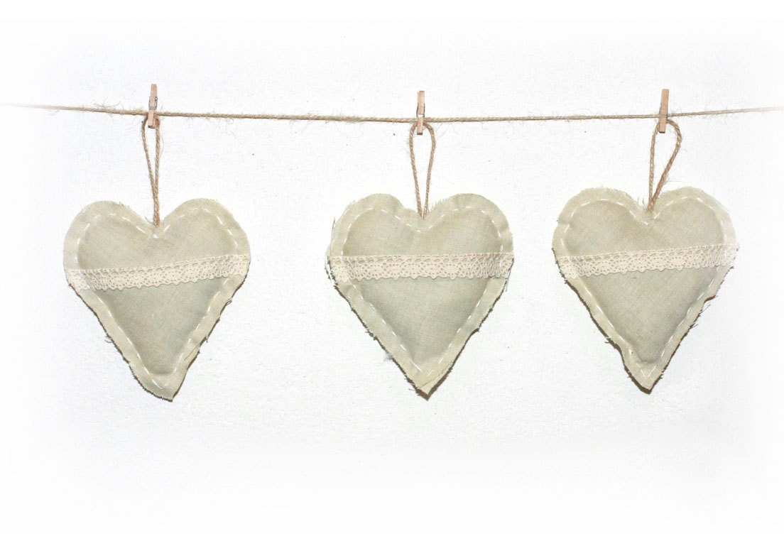 Holiday Decor, Valentines ornaments, Valentines decorations, Home decor, Valentines hangers, Set of 3 Lineen  Ornaments, Valentine