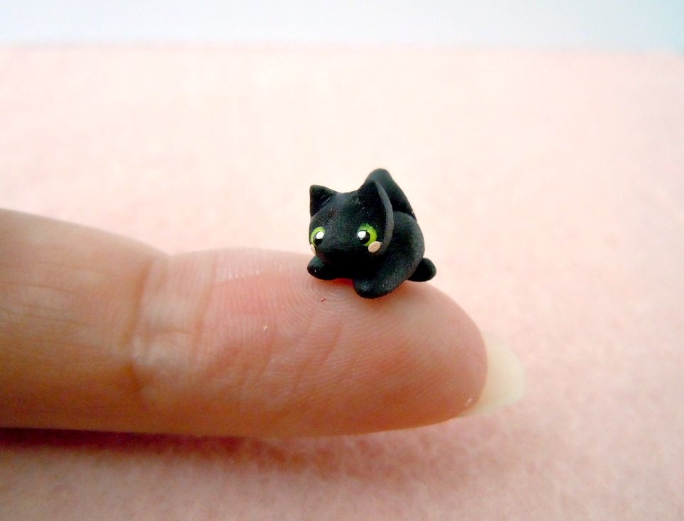 Tiny black kitten - micro handmade cat
