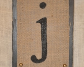 Distressed Sign - Burlap and Wood - Letter j - 7x11