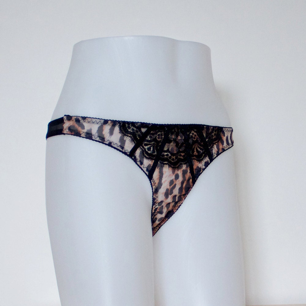 Leopard Print and Lace Thong - Free Shipping