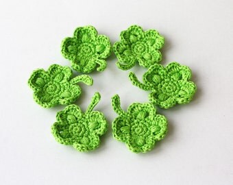 Spring green decor Shamrock Clover Crochet appliques St. Patrick's Day Baby shower Wedding Garland making Jewelry Gift wrapping