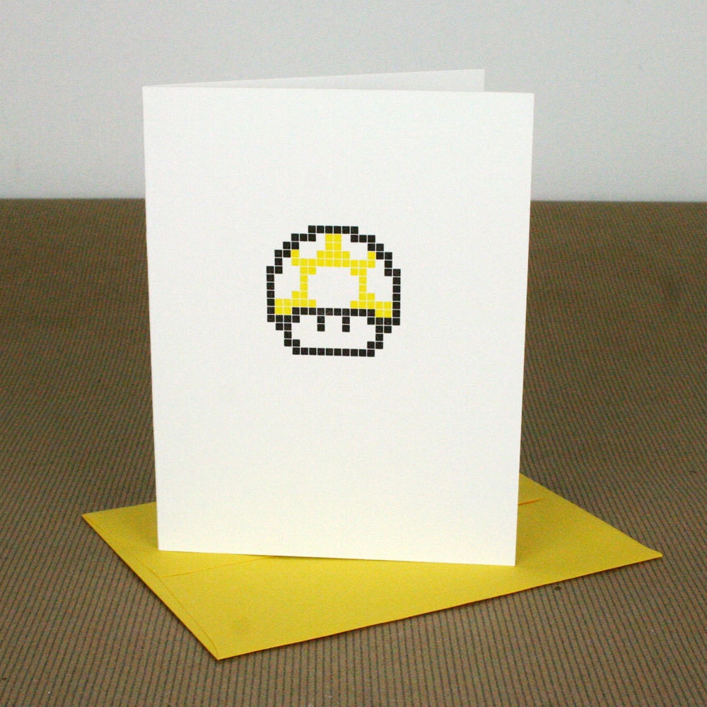 Mario Mushroom Letterpress Card - Yellow