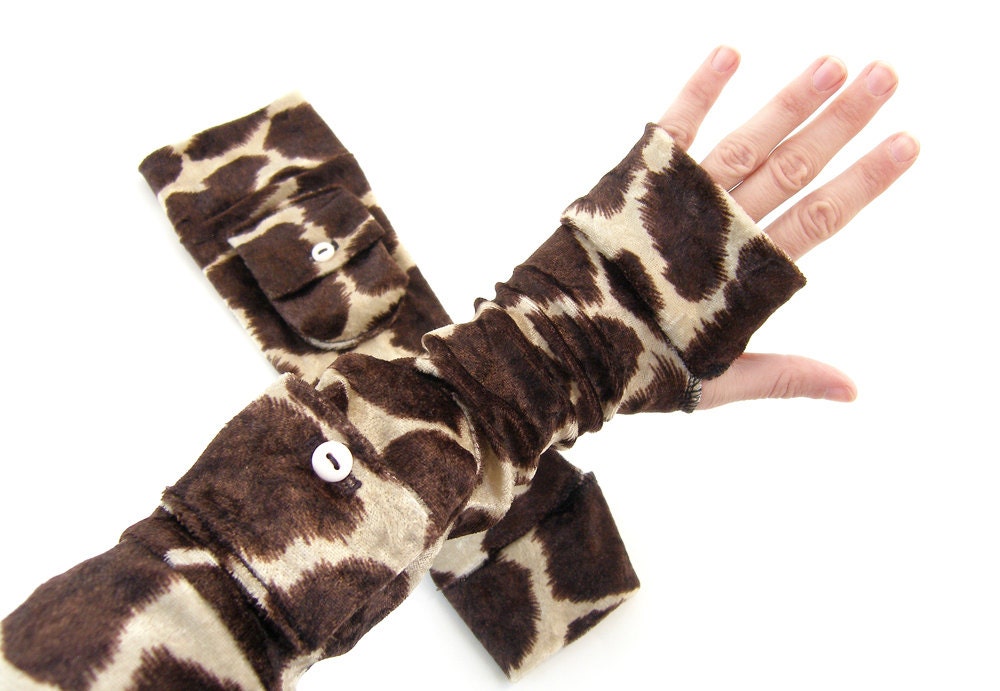 Brown fingerless gloves - Mittens with small pockets - Cozy arm warmers
