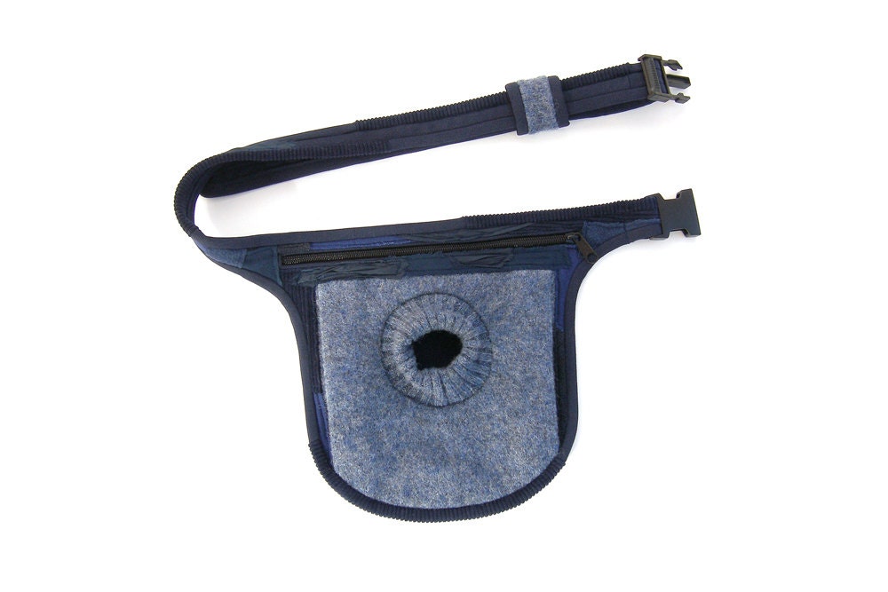 Blue pocket belt - Felt waist bag - Festival utility belt - The Lake