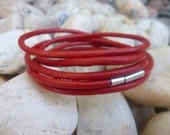 Wrap Red  Leather Bracelet/ Wirstband/ Cuff /Surf /Unisex