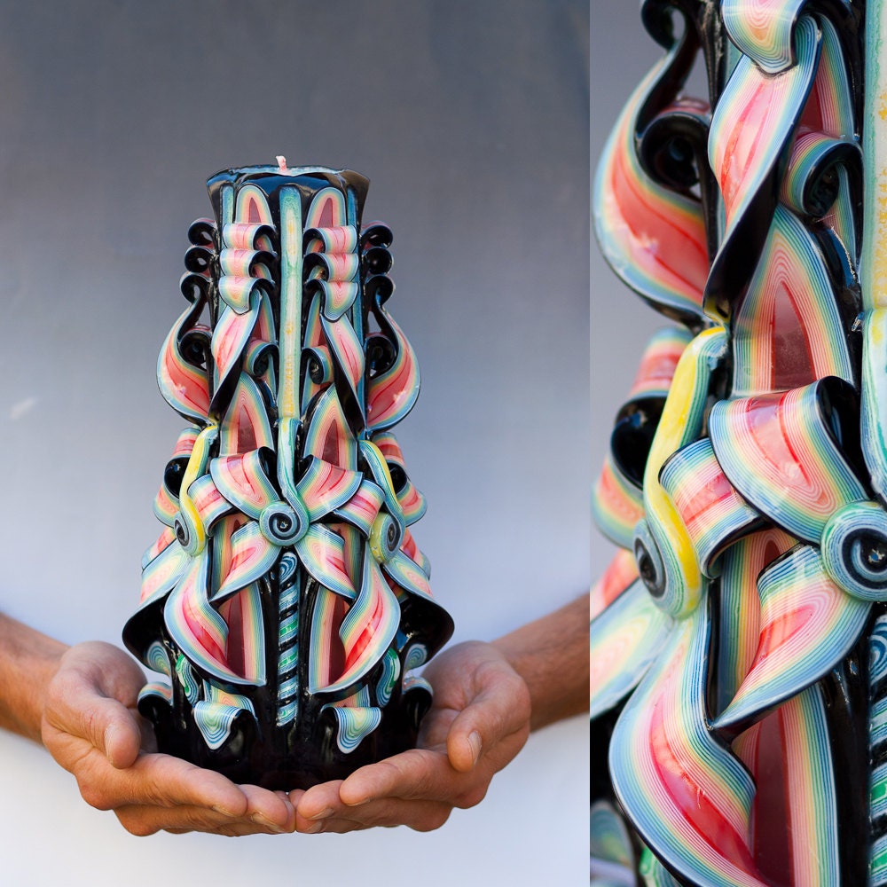 Black candle - Large candle - Carved candle