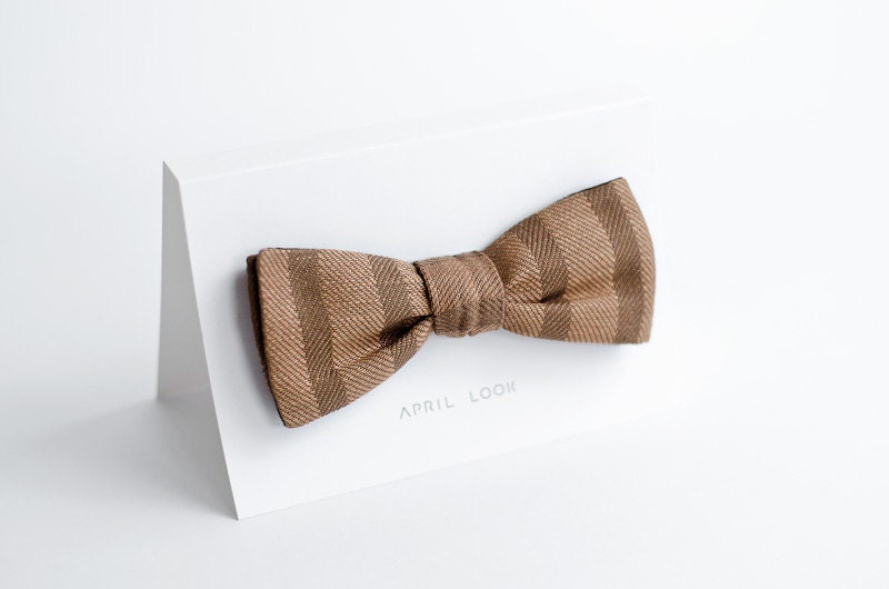 Brown linen bow tie - double sided