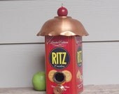 Repurposed Ritz Cracker Can Birdhouse, One of a Kind Birdhouse, Tin Can Birdhouse, Copper Birdhouse, Decorative or Outdoor, Whimsical