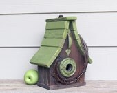 Rustic Birdhouse, Lime Green Primitive Birdhouse, Recycled Hardware, Reclaimed Wood, Outdoor or Decorative Birdhouse, One of a Kind