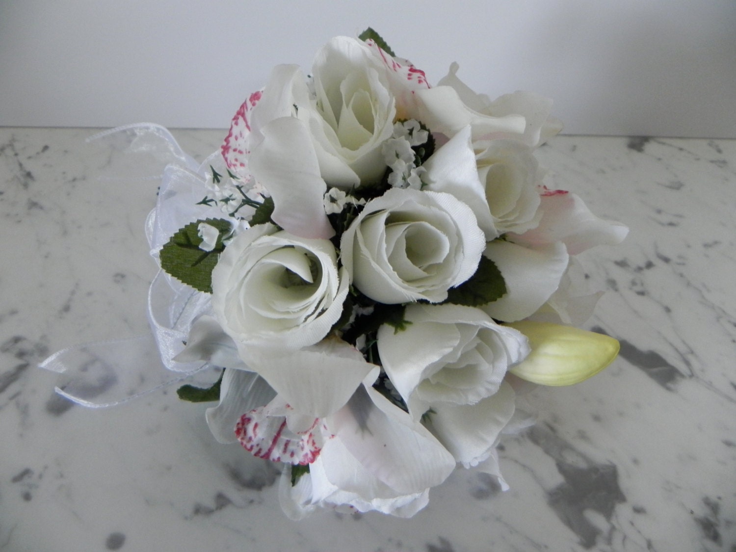Silk wedding bouquet  bridal flowers and boutonniere