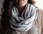 Gray and White Stripe Cozy Infinity Scarf, Loop Scarf, Light, Summer Scarf, SOFT