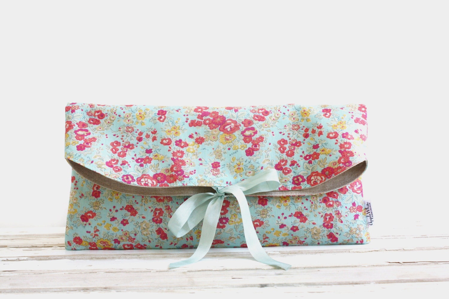 Floral Fold Over Clutch Women Liberty of London Floral Cotton Clutch Purse Handbag Aqua Blue