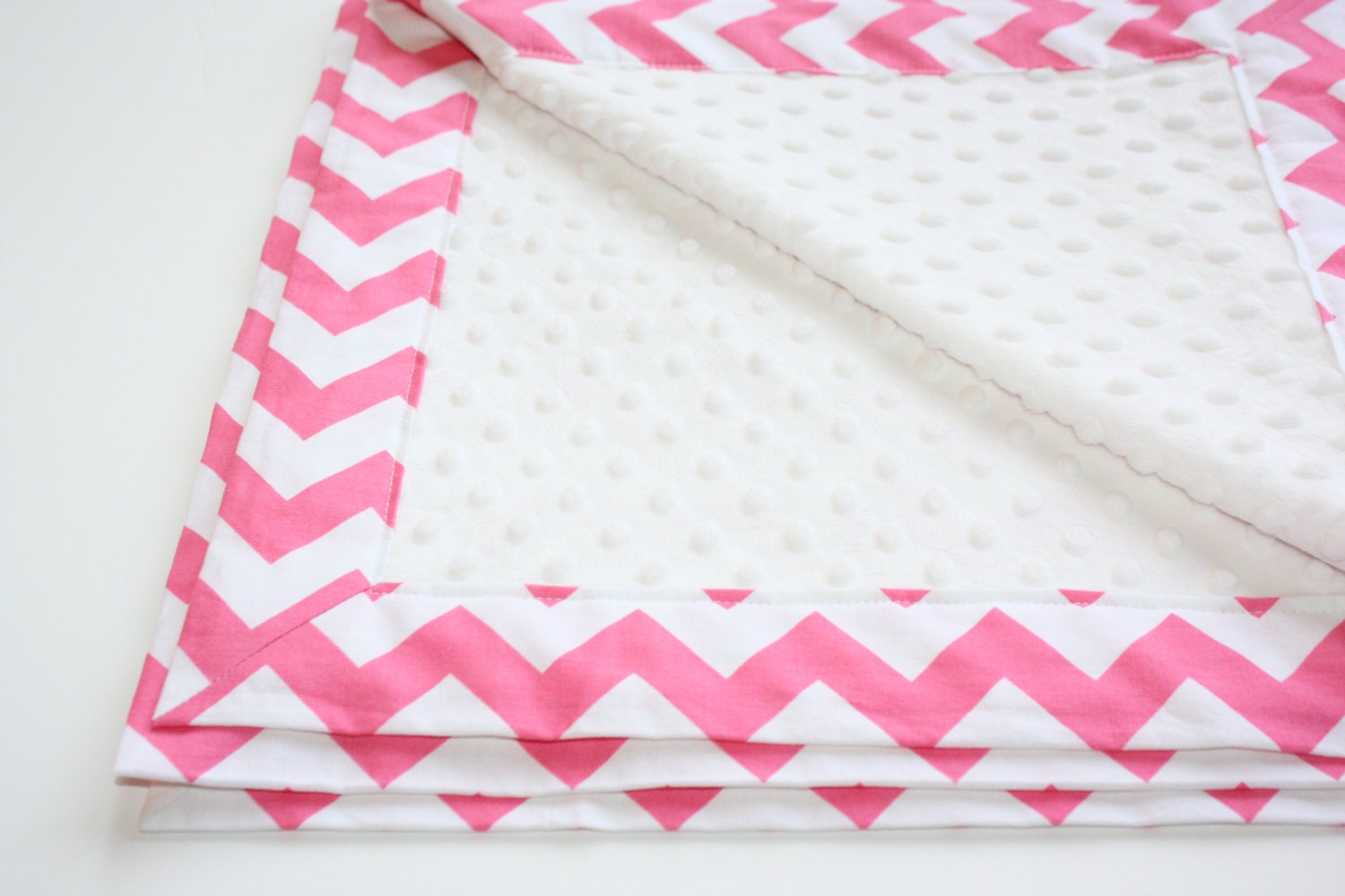 Minky Baby Blanket - Riley Blake Chevrons in Hot Pink with White Minky Dot - (30 X 32) - Personalization Available